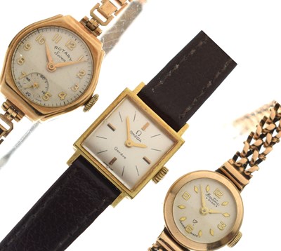 Lot 224 - Lady's 9ct Bentima bracelet watch, gold plated Omega and one other