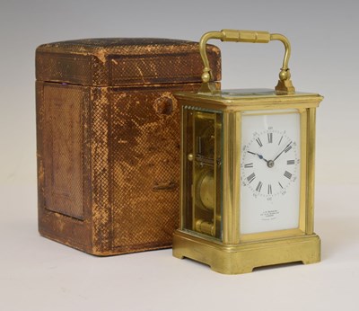 Lot 440 - J. W. Benson (retailer) - Brass cased two train carriage clock