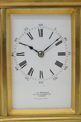 Lot 440 - J. W. Benson (retailer) - Brass cased two train carriage clock