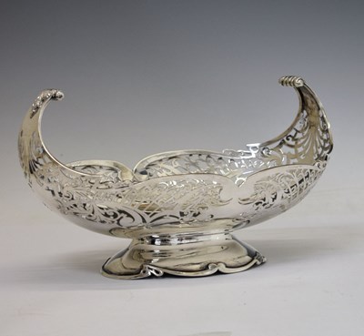 Lot 123 - George VI silver pedestal basket of oval form with pierced floral decoration