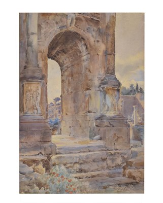 Lot 586 - Enrico Nardi, (Italian, 1864-1947) - Watercolour - Arch of Septimius Severus, Rome