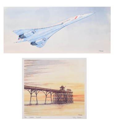 Lot 579 - Terry Bevan - Watercolour - Concorde in flight, and signed print