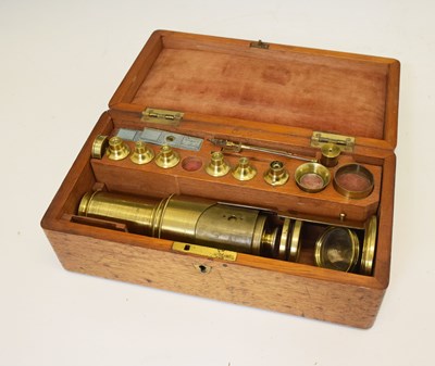 Lot 364 - Late 19th century Culpeper type brass microscope