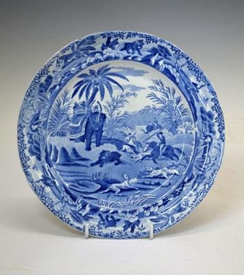 Lot 203 - Early 19th century Spode blue and white Pearlware printed 'Death of the Bear' plate