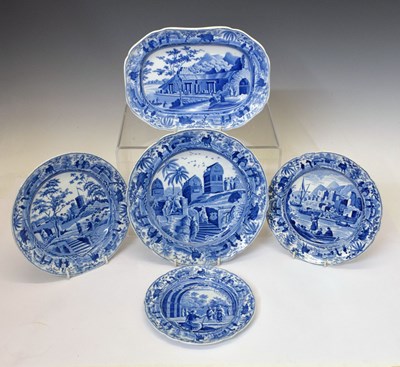 Lot 204 - Five early 19th century Spode blue and white pearlware plates from the Caramanian series