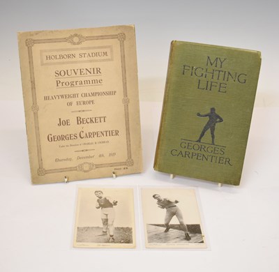 Lot 373 - Georges Carpentier - The Fighting Life, Joe Beckett and George Carpentier programme and postcards