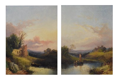 Lot 583 - Josehp Horlor (1809-1887) - Pair of oils on canvas - Riverside scenes with ruins