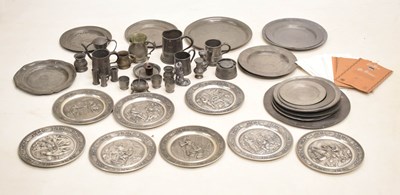 Lot 333 - Collection of pewter plates and tankards, some old examples