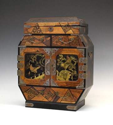 Lot 451 - Japanese late Meiji or Taisho period lacquer and parquetry table cabinet