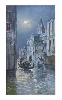 Lot 582 - Yves Gianni (Italian, 19th / 20th century) - Gouache - Moonlit Venetian canal scene