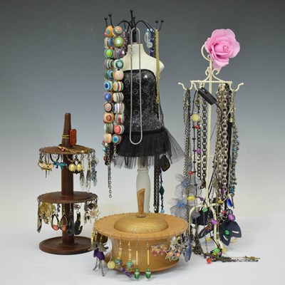 Lot 205 - Assorted costume jewellery and display stands