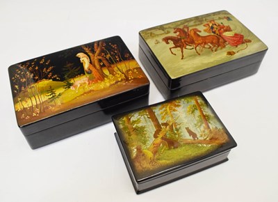 Lot 356 - Three Russian Fedoskino lacquer boxes