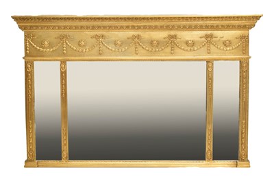 Lot 651 - Reproduction giltwood triple plate overmantel mirror