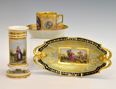 Lot 230 - Late 19th century Vienna porcelain style cabinet cup and saucer, etc