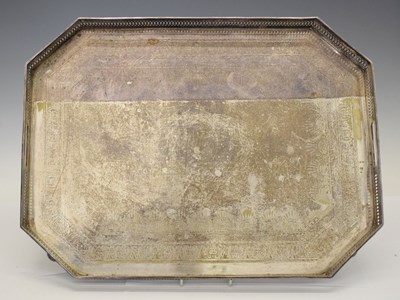 Lot 363 - Early 20th century octagonal silver-plated galleried tray