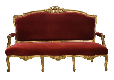 Lot 630 - Louis XV-style giltwood canape or settee