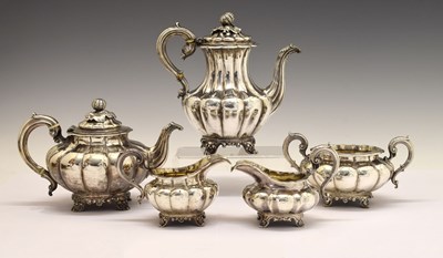 Lot 111 - A matched 19th century silver tea and coffee service of compressed melon form