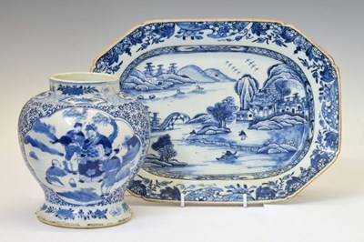 Lot 431 - Chinese blue and white baluster vase and meat plate