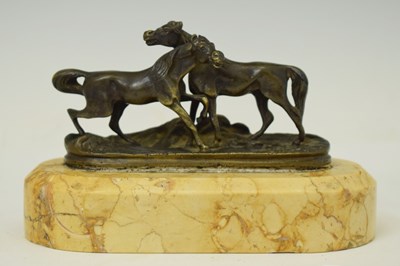 Lot 346 - After Pierre-Jules Mêne, (French, 1810-1879) - Bronze equestrian 'Accolade' group of two horses