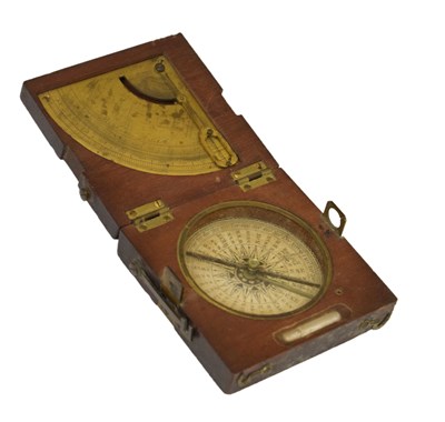 Lot 425 - Bristol Interest - Mahogany-cased pocket surveying compass clinometer by John Braham, Bristol, c.1828-38