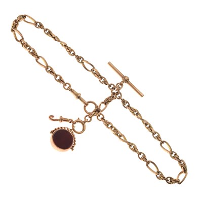 Lot 9ct rose gold double Albert watch chain