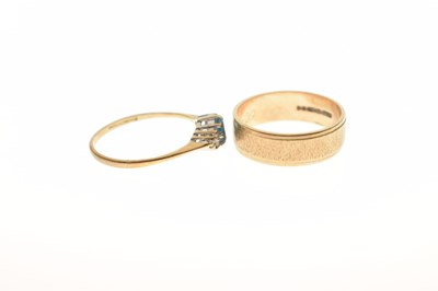 Lot 74 - 9ct gold wedding band and a blue topaz and diamond cluster 9ct gold ring
