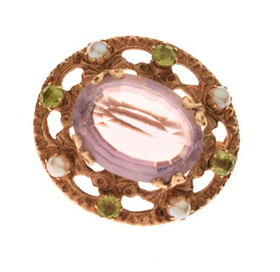 Lot 116 - Amethyst, peridot and cultured pearl 9ct gold brooch