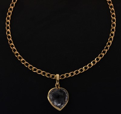 Lot 157 - Heart-shaped faceted pale pink stone pendant and curb link necklace