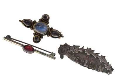 Lot 115 - Three brooches comprising a Victorian silver bar brooch