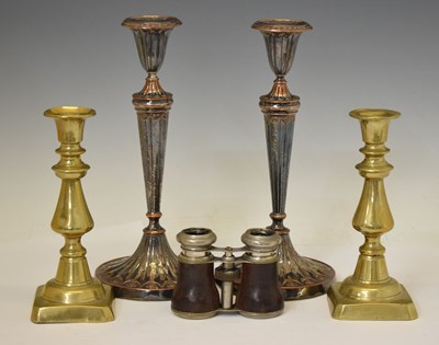 Lot 362 - Two pairs of candlesticks and binoculars