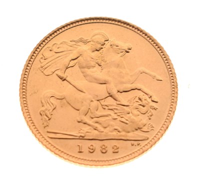 Lot 293 - Elizabeth II gold half sovereign, 1982