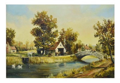 Lot 578 - Dion Pears (1929-1985) - Oil on canvas - Riverside scene