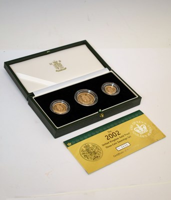 Lot 102 - United Kingdom gold proof three coin sovereign set 2002