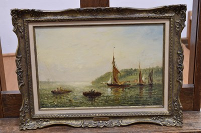 Lot 386 - William Adolphus Knell (British, 1802-1875) - Oil on board - Boats in coastal harbour