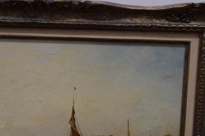 Lot 386 - William Adolphus Knell (British, 1802-1875) - Oil on board - Boats in coastal harbour
