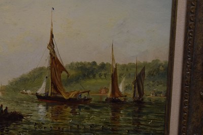 Lot 386 - William Adolphus Knell (British, 1802-1875) - Oil on board - Boats in coastal harbour