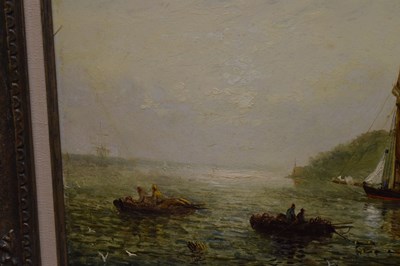 Lot 386 - William Adolphus Knell (British, 1802-1875) - Oil on board - Boats in coastal harbour