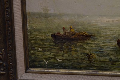 Lot 386 - William Adolphus Knell (British, 1802-1875) - Oil on board - Boats in coastal harbour