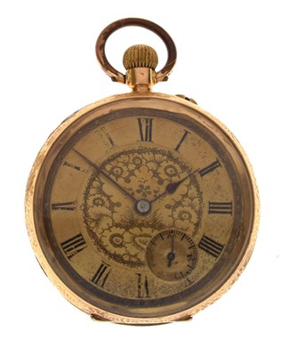 Lot 235 - Late 19th / early 20th century lady's Swiss yellow metal (18K) open face fob watch