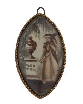 Lot 114 - Georgian navette-shaped mourning pendant / brooch