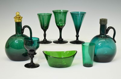 Lot 460 - Collection of emerald green glass bottles and wine glasses