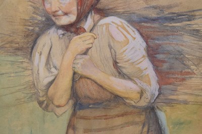 Lot 349 - David Forrester Wilson, RSA (Scottish, 1873-1950) - Watercolour - Woman carrying a bundle of sticks