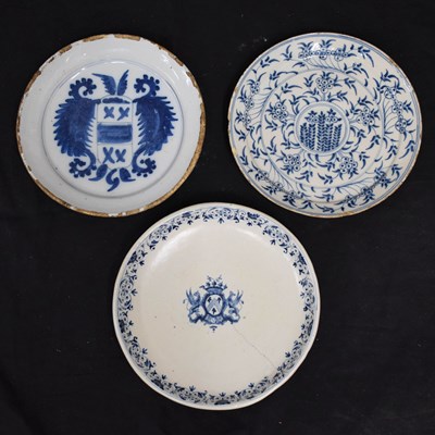 Lot 521 - Three 18th century Continental delft plates