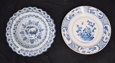 Lot 467 - 18th English delftware plate and Dutch Delft lobed dish