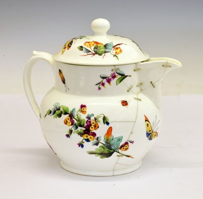 Lot 364 - 19th century porcelain jug and cover, painted in 18th century Chelsea taste