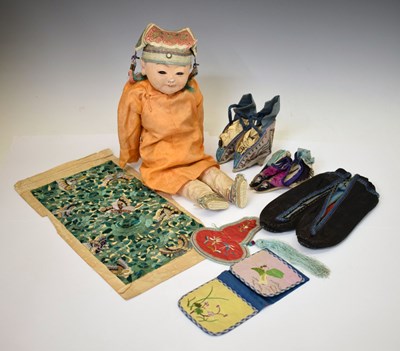 Lot 258 - Group of Chinese silk garments and a doll