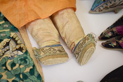 Lot 258 - Group of Chinese silk garments and a doll