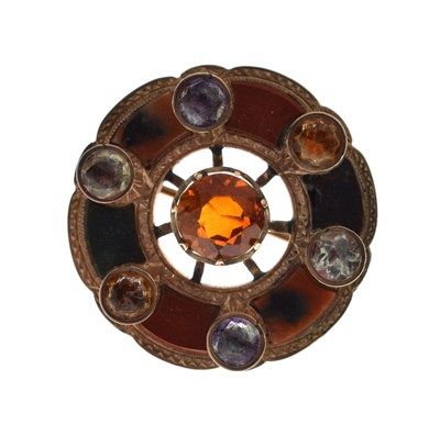 Lot 29 - Victorian agate, rock crystal and orange citrine target brooch