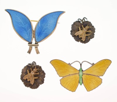 Lot 113 - David Andersen blue enamel leaf brooch