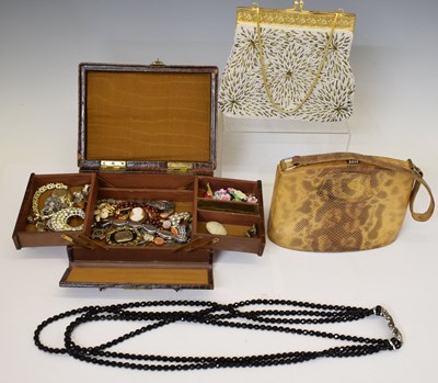 Lot 200 - Faux crocodile jewellery box of costume and other jewellery